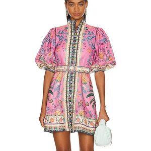Zimmermann Ginger Buttoned Mini Dress in Pink Multi